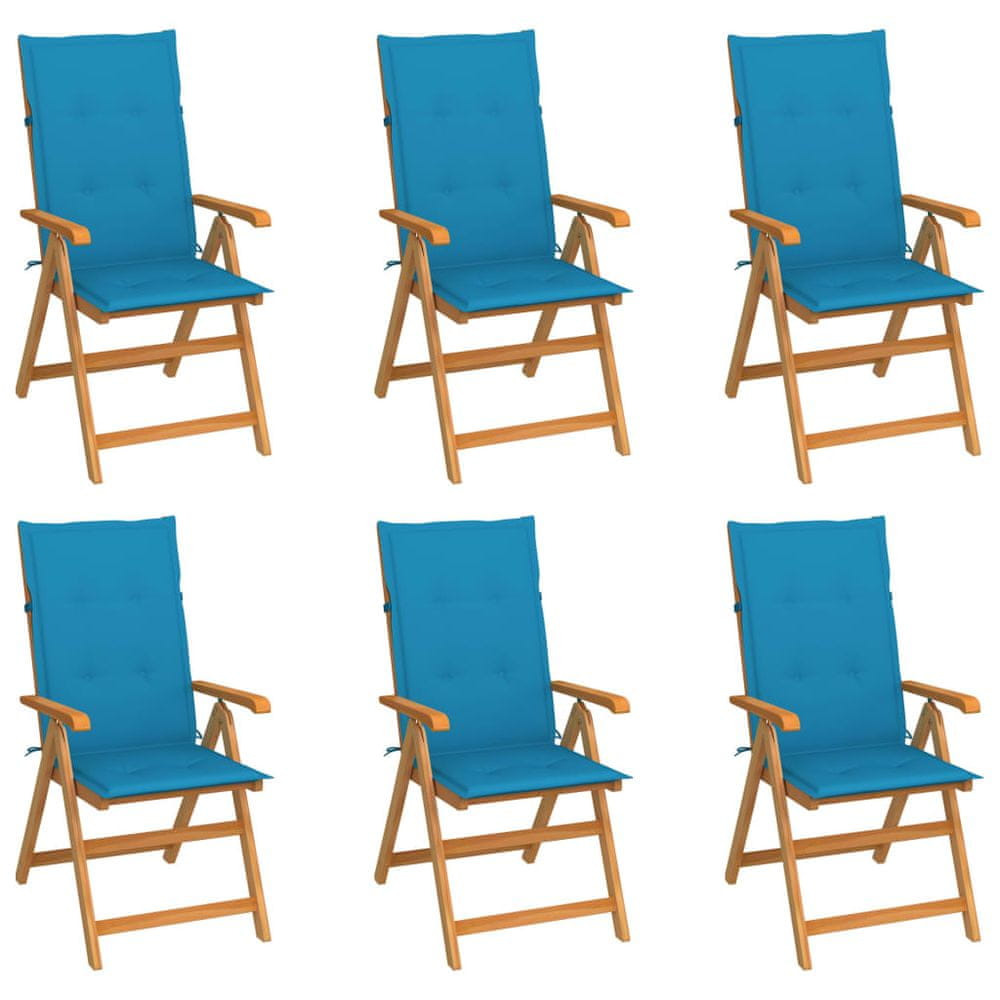Vidaxl Záhradné stoličky 6 ks s modrými podložkami tíkový masív